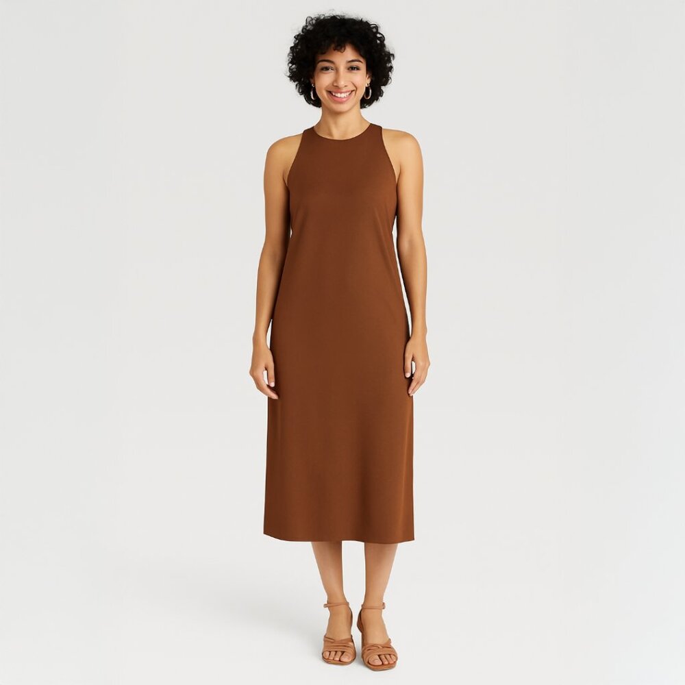 A284 • Satin High Neck Midi Dress